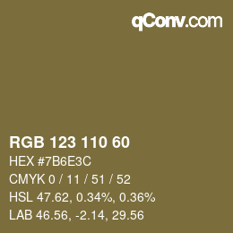 Código de color: RGB 123 110 60 | qconv.com
