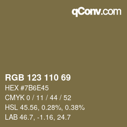 颜色代码: RGB 123 110 69 | qconv.com
