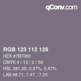 Color code: RGB 123 112 128 | qconv.com
