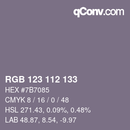 Farbcode: RGB 123 112 133 | qconv.com