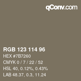 Farbcode: RGB 123 114 96 | qconv.com