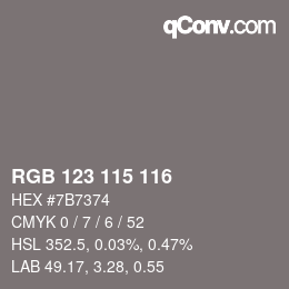 颜色代码: RGB 123 115 116 | qconv.com
