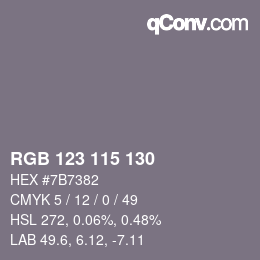 Código de color: RGB 123 115 130 | qconv.com