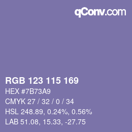 Code couleur: RGB 123 115 169 | qconv.com
