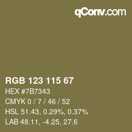 颜色代码: RGB 123 115 67 | qconv.com