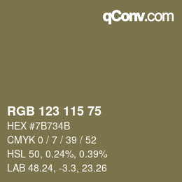Color code: RGB 123 115 75 | qconv.com