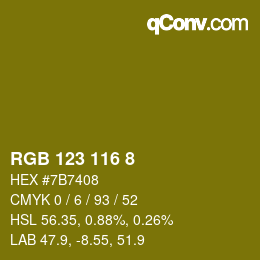 Color code: RGB 123 116 8 | qconv.com