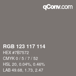 Color code: RGB 123 117 114 | qconv.com