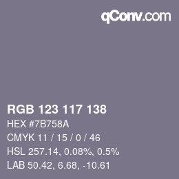 Color code: RGB 123 117 138 | qconv.com