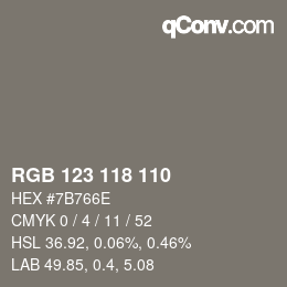カラーコード: RGB 123 118 110 | qconv.com