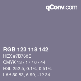 カラーコード: RGB 123 118 142 | qconv.com