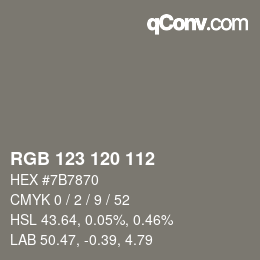 カラーコード: RGB 123 120 112 | qconv.com