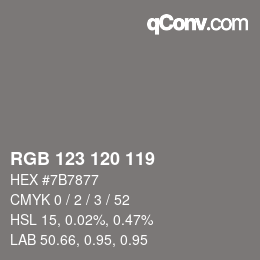 カラーコード: RGB 123 120 119 | qconv.com