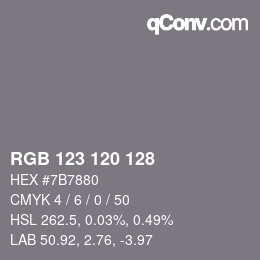 カラーコード: RGB 123 120 128 | qconv.com