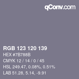 Farbcode: RGB 123 120 139 | qconv.com
