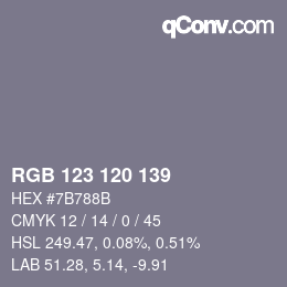 Color code: RGB 123 120 139 | qconv.com