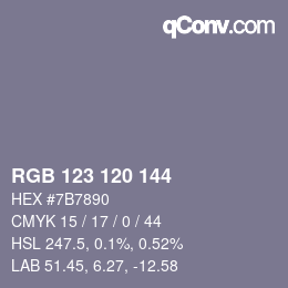 カラーコード: RGB 123 120 144 | qconv.com