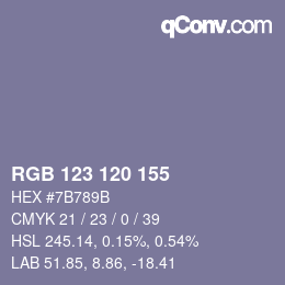 Color code: RGB 123 120 155 | qconv.com