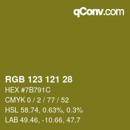 カラーコード: RGB 123 121 28 | qconv.com