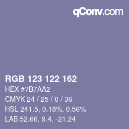 Código de color: RGB 123 122 162 | qconv.com