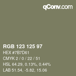 Farbcode: RGB 123 125 97 | qconv.com