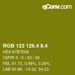 カラーコード: RGB 123 126.4 8.4 | qconv.com