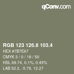カラーコード: RGB 123 126.8 103.4 | qconv.com