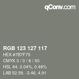 Color code: RGB 123 127 117 | qconv.com