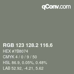 カラーコード: RGB 123 128.2 116.6 | qconv.com