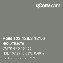 カラーコード: RGB 123 128.2 121.6 | qconv.com