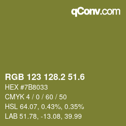 カラーコード: RGB 123 128.2 51.6 | qconv.com