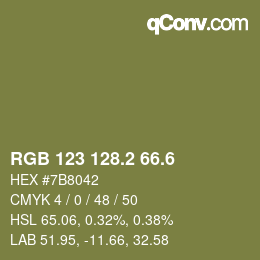 カラーコード: RGB 123 128.2 66.6 | qconv.com