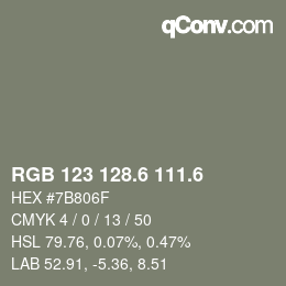 カラーコード: RGB 123 128.6 111.6 | qconv.com