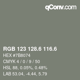 カラーコード: RGB 123 128.6 116.6 | qconv.com