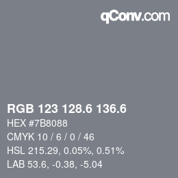カラーコード: RGB 123 128.6 136.6 | qconv.com