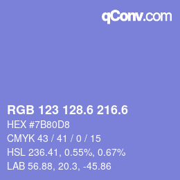 カラーコード: RGB 123 128.6 216.6 | qconv.com