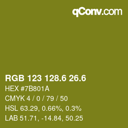 カラーコード: RGB 123 128.6 26.6 | qconv.com