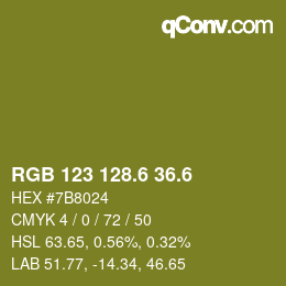 カラーコード: RGB 123 128.6 36.6 | qconv.com