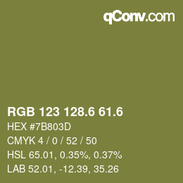 カラーコード: RGB 123 128.6 61.6 | qconv.com