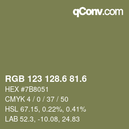 カラーコード: RGB 123 128.6 81.6 | qconv.com