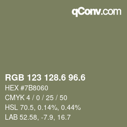 カラーコード: RGB 123 128.6 96.6 | qconv.com
