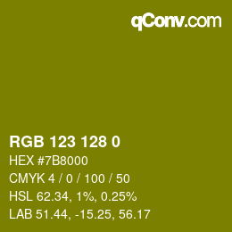 Color code: RGB 123 128 0 | qconv.com