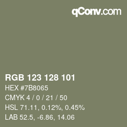 Color code: RGB 123 128 101 | qconv.com