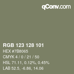 Código de color: RGB 123 128 101 | qconv.com