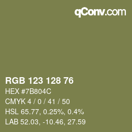 Color code: RGB 123 128 76 | qconv.com