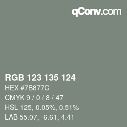 颜色代码: RGB 123 135 124 | qconv.com
