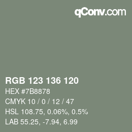 Código de color: RGB 123 136 120 | qconv.com