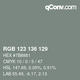Color code: RGB 123 136 129 | qconv.com