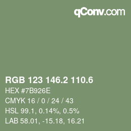 カラーコード: RGB 123 146.2 110.6 | qconv.com