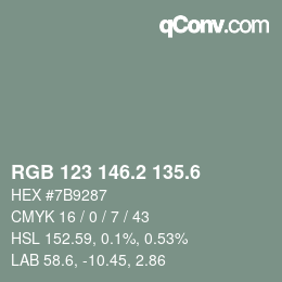 カラーコード: RGB 123 146.2 135.6 | qconv.com